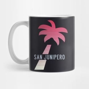 SAN JUNIPERO (Black Mirror) - TCKR Systems Palm Tree with Fading Paradise Pink Stripes Mug